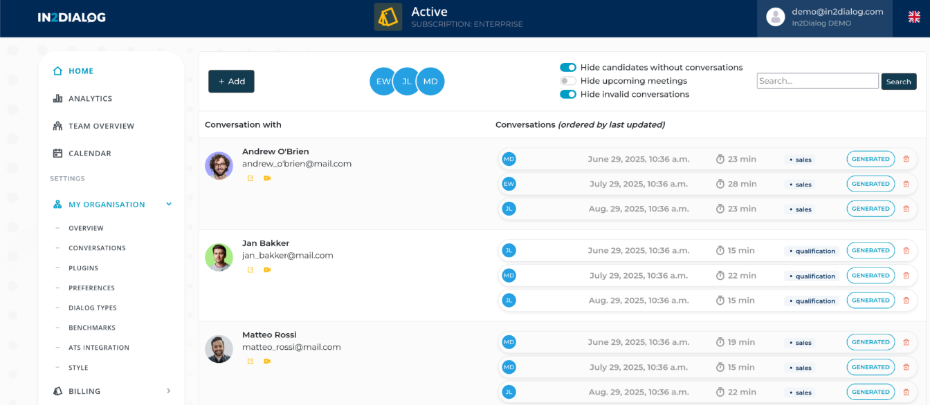 The ATS Integration option visible to admins in In2Dialog